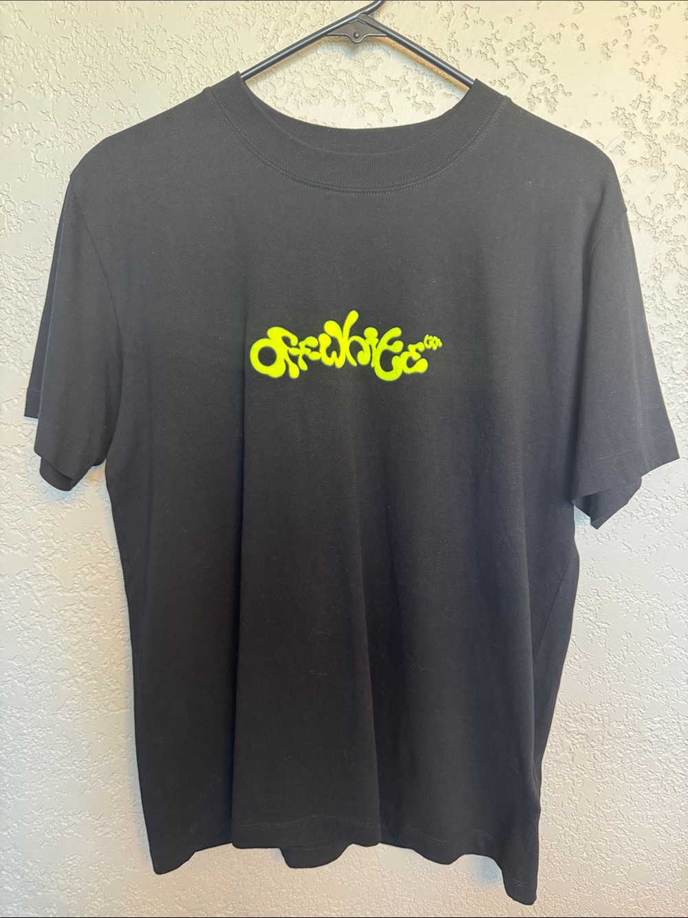 Off-White Black T-Shirt with Neon Yellow Logo